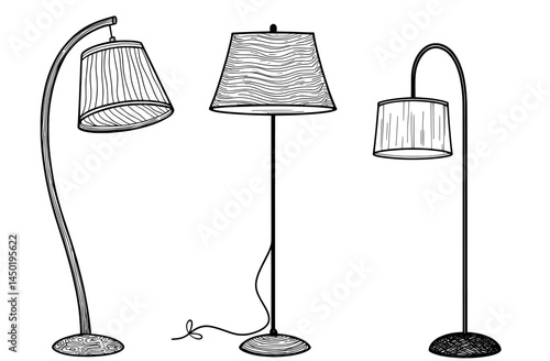 The floor lamp is a piece of standing furniture for the interior, featuring a light bulb in a modern Scandinavian cozy style set with a spotlight electric equipment
