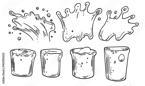 Liquid cream spots and drops, milky spray and splash, yogurt stains and blot, along with milk blobs, create a modern white fluid shapes isolated set for label design