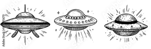 A minimalist modern illustration depicts a gray and red spaceship flying within a circular gray border, representing space travel and exploration