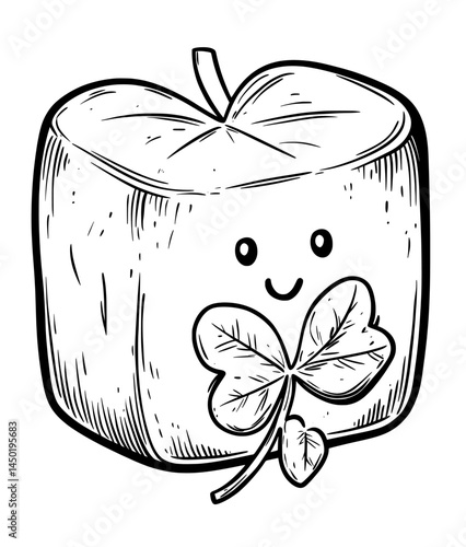 A retro-style cartoon shamrock with a groovy green color, symbolizing Saint Patrick's Day and representing good fortune, Irish heritage, and folklore, with a trefoil plant design that evokes