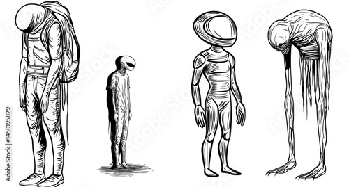 A tall, slender alien creature is depicted in silhouette, emphasizing its large eyes within a sci-fi context