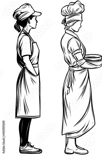 The image of a chef in uniform, complete with apron and hat, is ideal for designs related to culinary themes