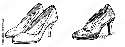 A high-heeled shoe's elegant silhouette is displayed in black and white to exhibit fashion style