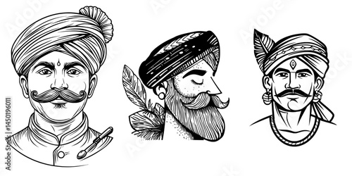 The silhouette features a man wearing a turban and sporting a mustache, dressed in traditional attire in black and white