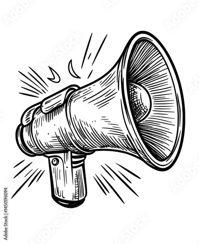 The modern style black silhouette of a megaphone icon is a symbol for communication and public announcement
