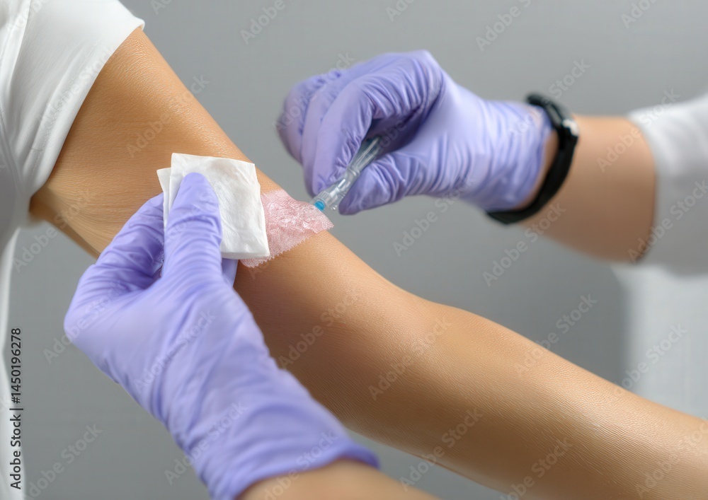 Healthcare professional administering vaccine to a patient with care and precision. Healthcare professional administering vaccine to a patient with care and precision.