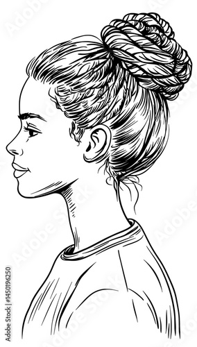 A woman's profile with afro hair is illustrated in a silhouette of elegant design