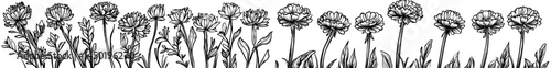 Black and white silhouettes of dandelions seamlessly come together to form a floral pattern for designs