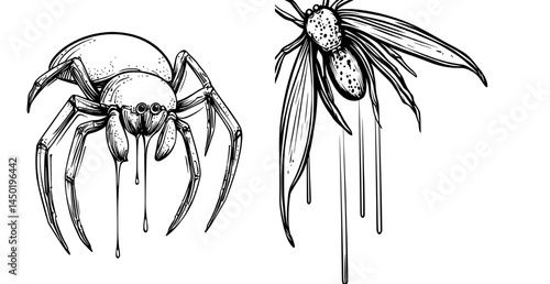 For horror and gothic themes, a spider's silhouette in black with dripping effects is particularly striking