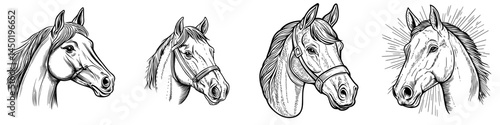 Modern wild stallion, farm horse animal symbol, an Arabian racehorse isolated in monochrome head