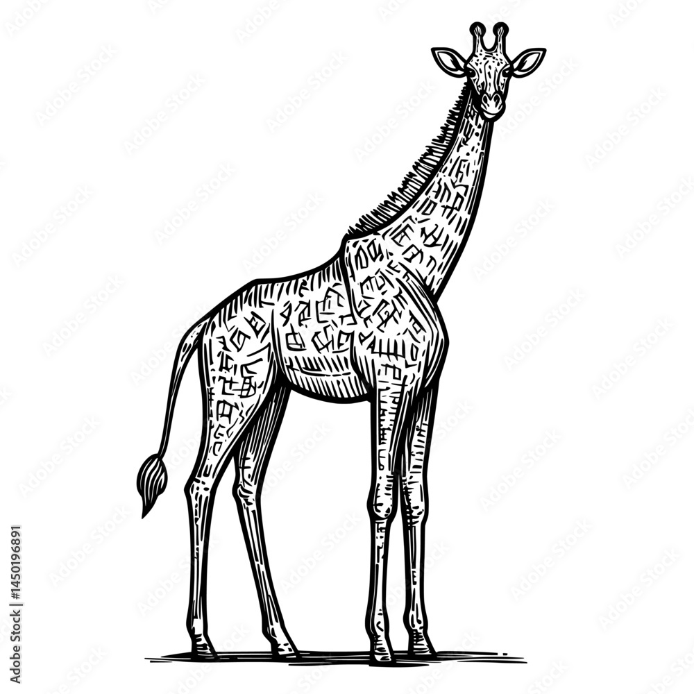 Naklejka premium The modern isolated icon of a giraffe represents a wild animal that inhabits African safari, zoo, and savanna environments, and is occasionally sought after as a trophy