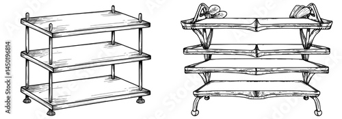 A 3D white metal model showcases a trade shelf, shop rack, and an isolated realistic store display and product showcase stand, incorporating a supermarket display stand or warehouse shelving racks