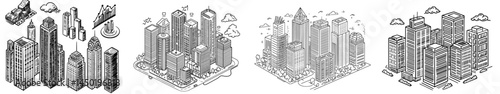 D modern illustration of a futuristic urban town business office district with city buildings in an isometric megalopolis infographic