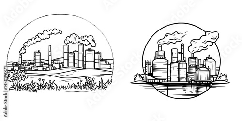 A plant producing natural blue fuel is represented by an isolated logo in the gas industry, which includes modern pipelines for gasoline extraction