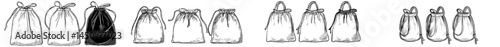 A mockup of a sport backpack is available, featuring school-style blank drawstring bags with strings for carrying clothes and shoes, showcased in a realistic 3D modern set with white, gray, and black