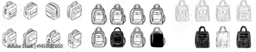 The collection includes a variety of colored backpacks and bags, ideal for travel, athletic activities, or school use, showcasing a range of clothes and shoes in a modern 3D setting