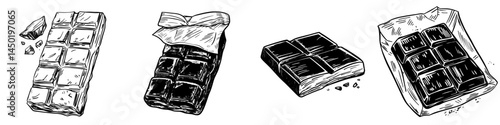 A modern isolated icon depicts a chocolate bar, a candy snack wrapped in a package, alongside a chocolate candy bar pack, which consists of cocoa food confection and confectionery sweet dessert in a