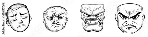 An unhappy face is represented by a dissatisfied emoji symbol, which is a modern emoticon showing a displeased man