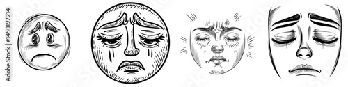 An isolated emoji displaying apathy is shown from the side, representing a modern sad smiley with a melancholic character expression