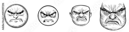 A modern irritated smiley, an upset face is depicted as an emoji with an annoyed expression isolated emoticon in line art