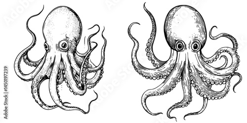 A hand-drawn sketch of a hooked squid, specifically Pholidoteuthis, represents an isolated mollusk and a member of Cephalopod