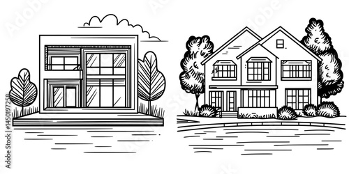 The concept of a home by the water encompasses various types of buildings, including villas, mansions, cottages, and modern isolated dwellings