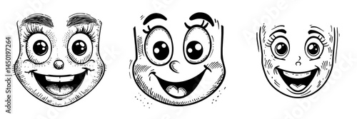 A modern cartoon face icon conveying surprise and fascination is represented by an emoji with a wow facial expression, characterized by an open mouth and wide, goggle eyes, symbolizing positive