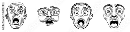 A cartoon face with a modern scared or upset emoji expression, featuring an open mouth and eyes looking upwards, conveying a funny yet negative shocked feeling of a frightened character isolated on a