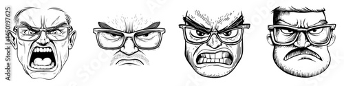 A cartoon face displaying a modern, gloating laugh emoji with angry eyes and a toothy, laughing mouth, representing a malefactor's facial expression of humorous feelings isolated on a white