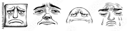 A modern cartoon face icon displays a curious emoji expression while gazing at something intriguing, showcasing a humorous and introspective facial emotion with upward-looking eyes, conveying