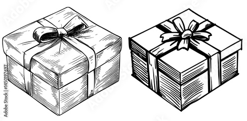 The image depicts a contemporary, isolated cartoon gift box, wrapped in blue and finished with a sumptuous red bow, suitable for various festive occasions including Christmas, Valentine's Day, and