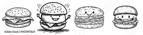 A cartoon burger character is a humorous representation of modern fast food, depicted as a person with a smiling face, often associated with takeaway meals