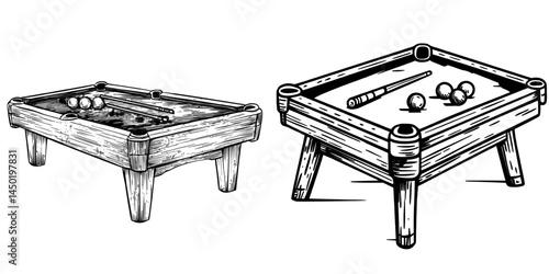 A billiards cue rack is equipment for cue sports such as snooker, pool, or Russian pyramid, typically found in a sports club, featuring a triangular frame, white balls, and cues