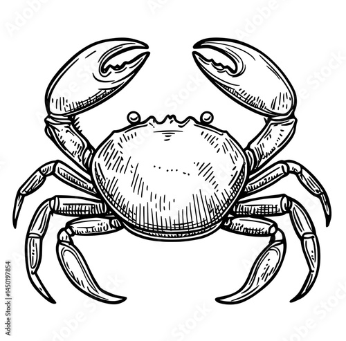 Modern graphic design often features a cartoon crab, characterized as a marine crustacean with claws, found in the underwater sea as an isolated wild ocean creature