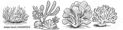 Modern underwater plant with pimples on orange branches, depicted as a cartoon coral branch, represents a sea reef object and undersea tropical water life, showcasing ocean coral marine flora as an