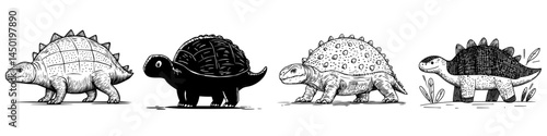 The prehistoric green spinosaurus stood alone as a dinosaur, while the modern ankylosaurus was often depicted as a cartoon dinosaur from the Jurassic period
