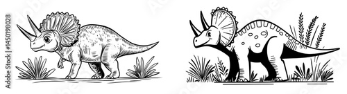 The image is of a dinosaur, a prehistoric animal with horns, shown by itself in a cartoon