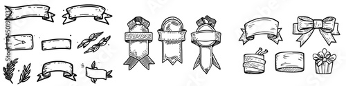 Flat ribbon banner badge, a genuine collection of banners, frames with ribbons, and insignia badges for modern logo design