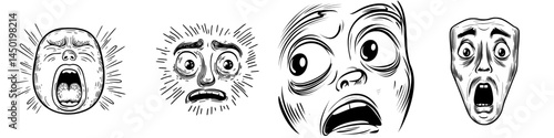 A cartoon face featuring slanting eyes and an open mouth represents a modern, humorous emoji conveying discouragement, with a crazy facial expression that embodies confusion or strained emotions set