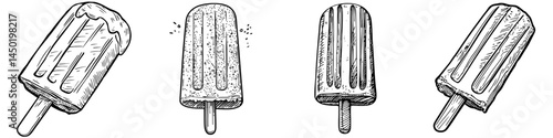 The modern dessert known as sketch popsicle ice cream is a sweet and creamy treat that features nuts, typically presented as an engraved ice cream with a chocolate glaze on a stick