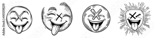 A cartoon face exhibiting exhaustion is depicted with crossed eyes and a dangling tongue, symbolizing a modern emoji with an open mouth and a tired facial expression that conveys negative feelings