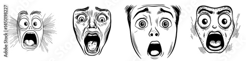 Astonished emoji, cartoon surprised face, and funny modern character, with a dumbfounded facial expression featuring wide open mouth and goggle eyes, conveying wow feelings isolated on white