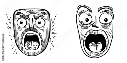 The cartoon wow face and funny surprised emoji represent a dumbfounded facial expression with wide open mouth and goggle eyes, characteristic of an astonished modern character with shocked feelings