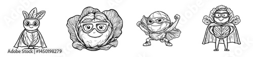 Modern cartoon icon of a cauliflower superhero in isolation