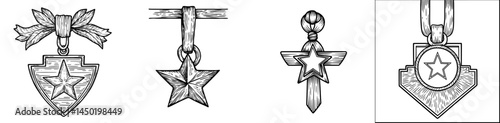 Modern special prize, achievement and royal membership, customer benefit, rating sign, represented by a star bonus medal award isolated reward grade rank outline icon
