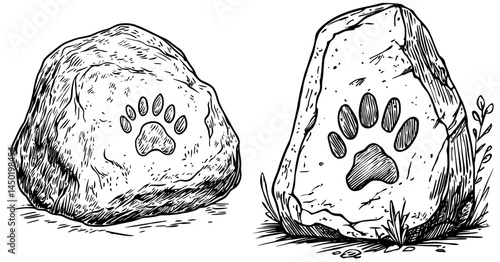 The cartoon footprint of a Jurassic dinosaur is related to archeology and fossils, as is the science of paleontology in the Jurassic era, which studies prehistoric monsters with claws, stone