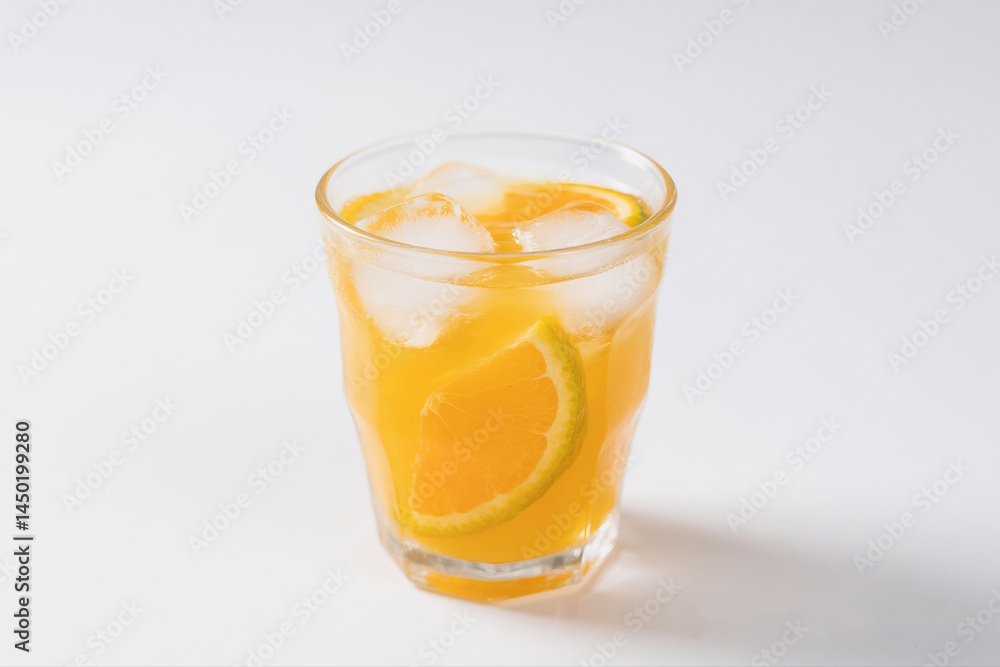 Citrus Juice with Ice Cubes on Clean Surface Citrus Juice with Ice Cubes on Clean Surface