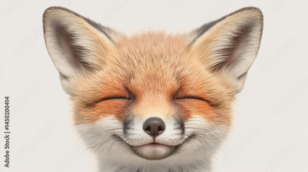 Adorable fox with closed eyes and cute smile on a light neutral background Adorable fox with closed eyes and cute smile on a light neutral background