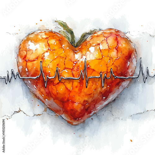 Heart Rate Monitor Displaying A Steady Pulse, vector watercolor illustration, isolated on a white background.