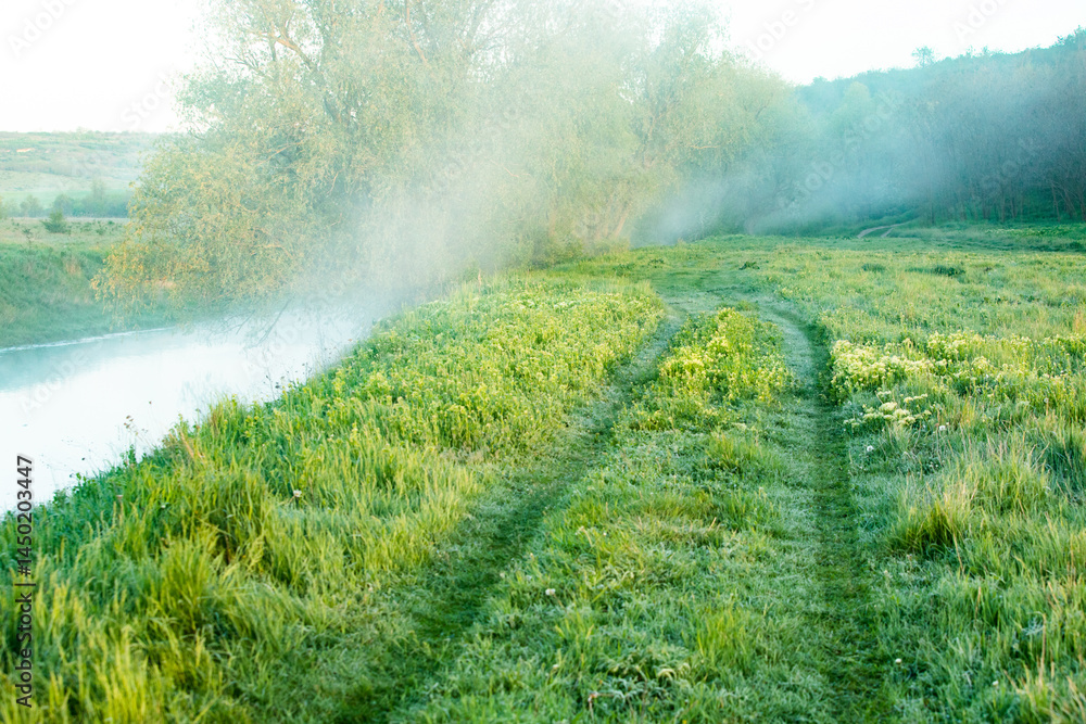 Beautiful landscape with the Raut River in the Republic of Moldova. rural nature in Eastern Europe.